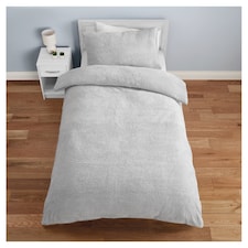 Tesco Silver Teddy Fleece Duvet Set Single