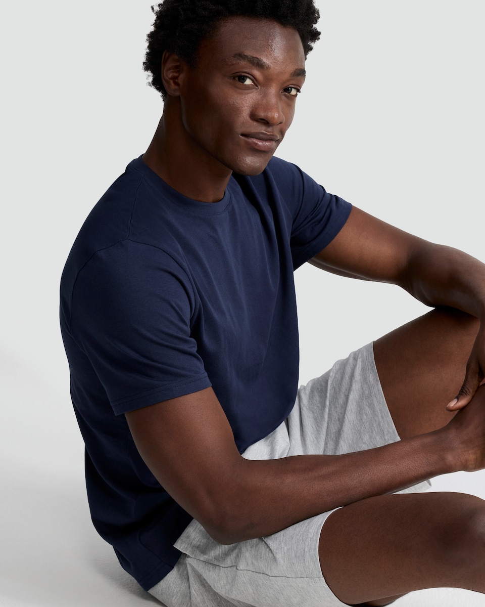 image 1 of F&F Cotton Rich T-Shirt and Drawstring Shorts Pyjamas in Navy
