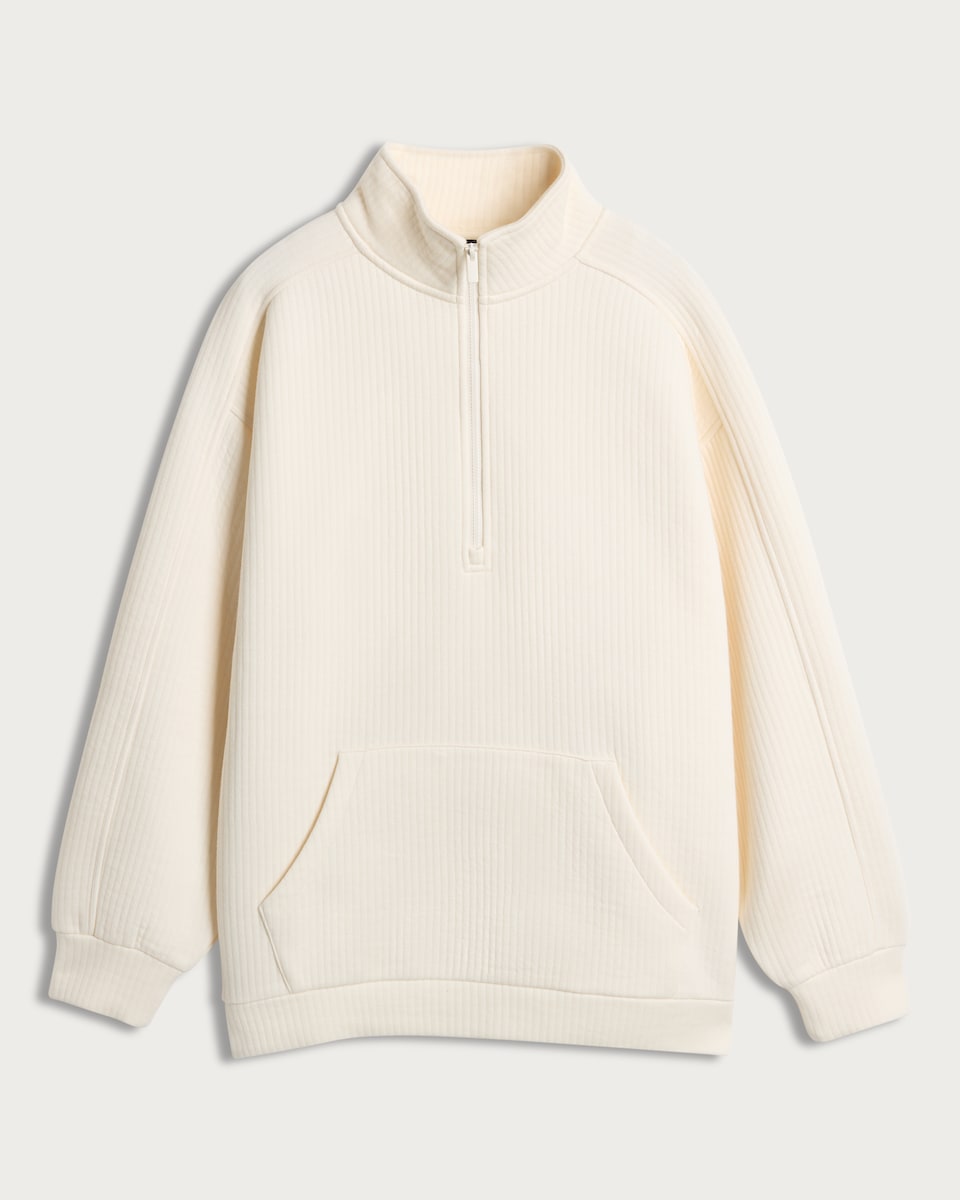 image 1 of F&F Active Pure Cotton Ribbed Half Zip Sweatshirt in Cream