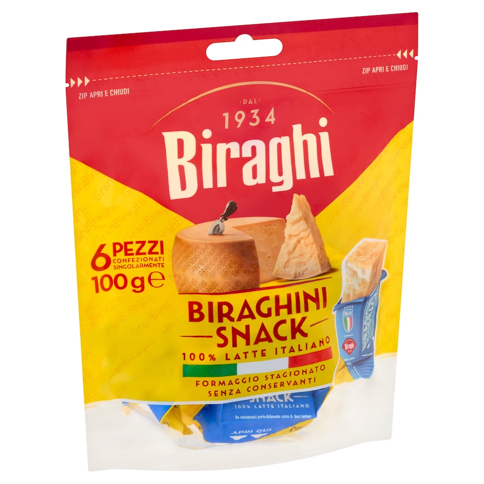 image 1 of Biraghi Biraghini Snack Hard, Semi-Fat Cheese 6 x 16,67 g (100 g)