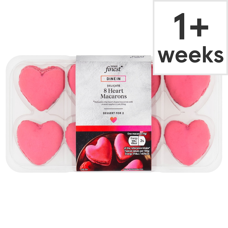 Tesco Finest 8 Raspberry Heart Macarons 88g