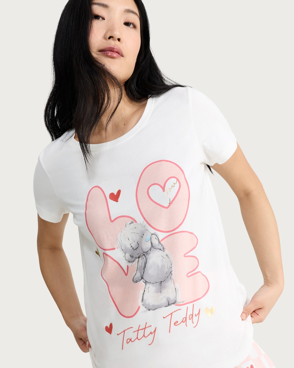 image 1 of Tatty Teddy Pure Cotton Love Print Pyjama Set in Multi