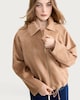 image 2 of F&F Faux Suede Zip Up Drawstring Jacket in Brown