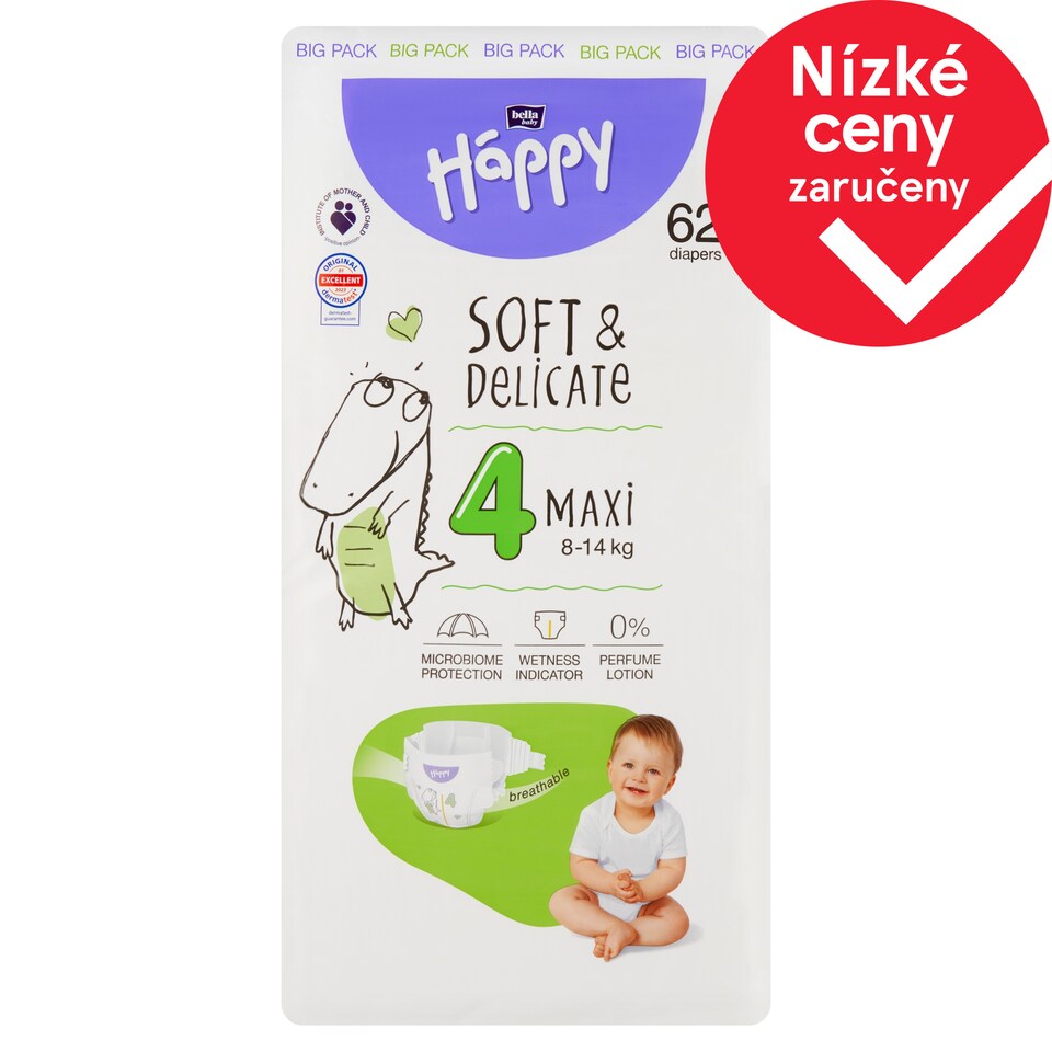 Bella Baby Happy Soft & Delicate jednorázové plenky 4 maxi 8-14 kg 62 ks
