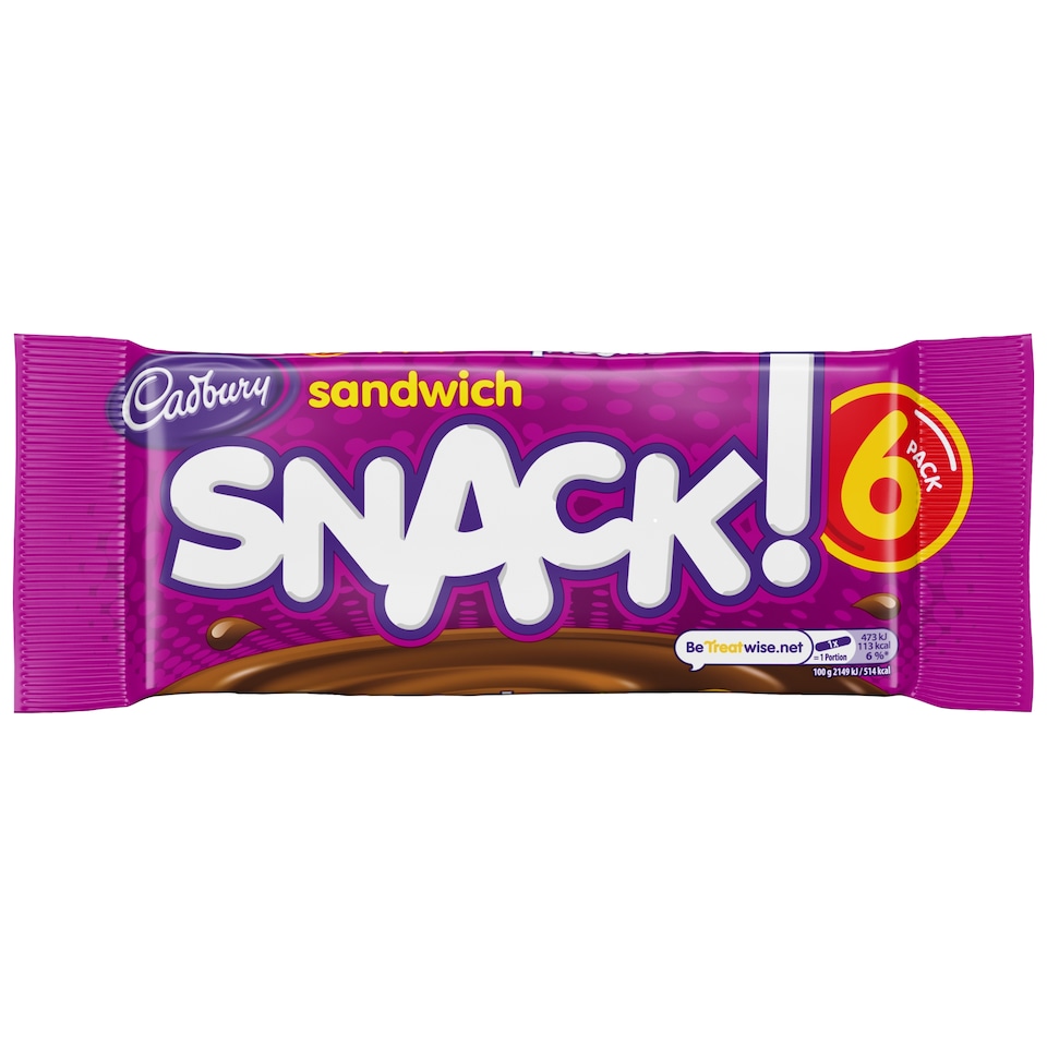 Cadbury Snack Sandwich Chocolate Biscuits Multipack, 6 Pack 132g