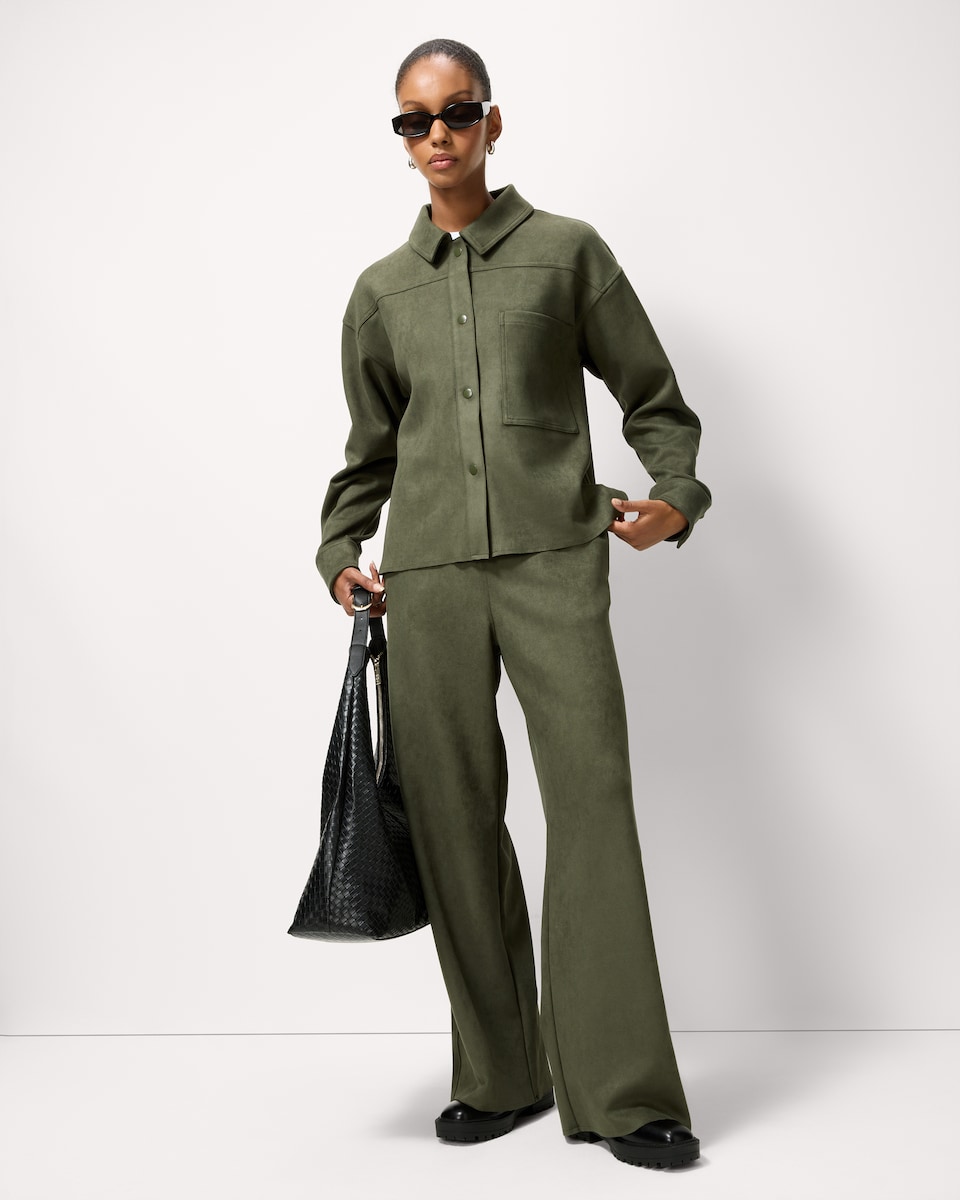image 1 of F&F Faux Suede Co-ord Jacket in Khaki