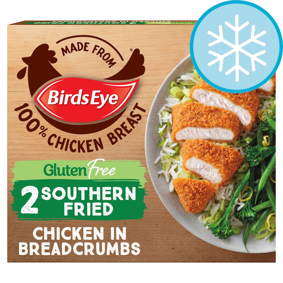 Birds Eye 2 Gluten Free Southern Fried Breaded Chicken Breast Steaks 180g