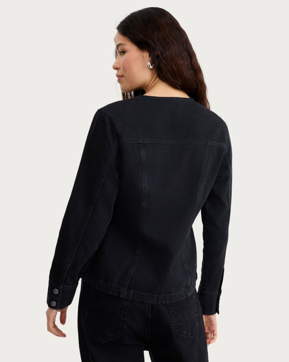 image 1 of F&F Pure Cotton Seam Detail Button Front Denim Shirt in Black