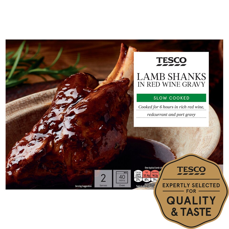 Tesco 2X Lamb Shanks In Red Wine Gravy 780G