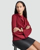 image 1 of F&F Faux Satin Draped Cowl Neck Blouse in Red
