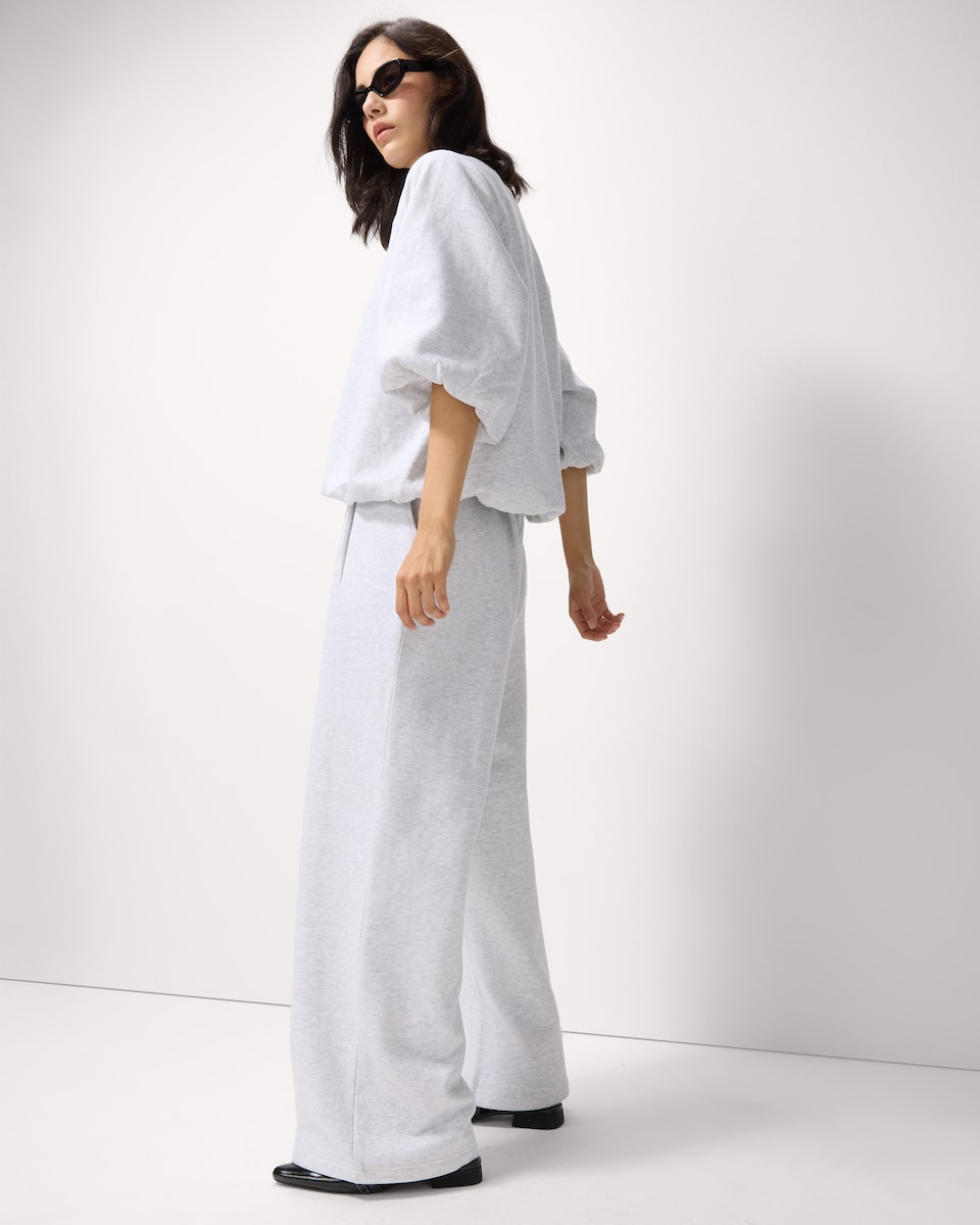image 1 of F&F Cotton Rich Wide Leg Drawstring Trousers in Grey Marl