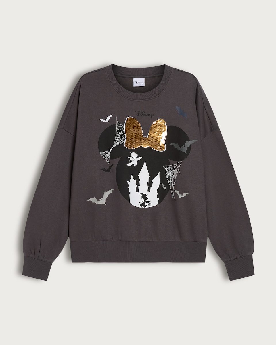Disney Minnie Mouse Halloween Print Cotton Rich Sweatshirt in Grey