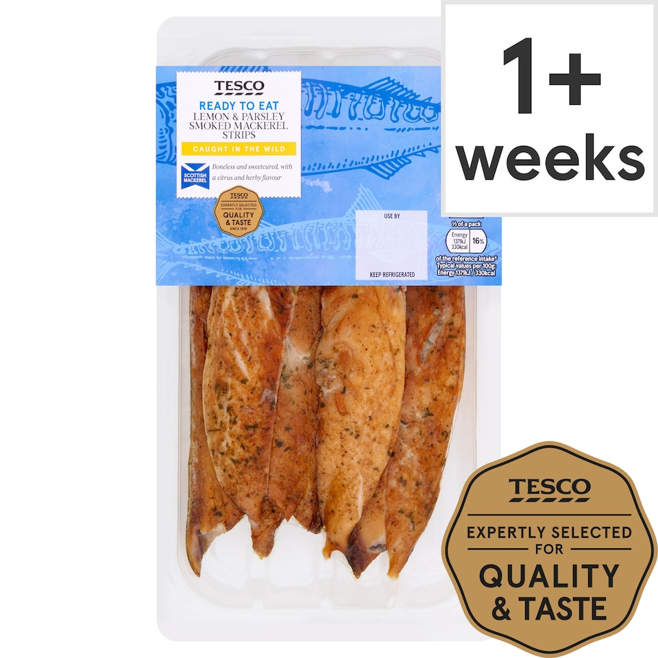 Tesco Lemon & Parsley Smoked Mackerel Strips 200G Tesco Groceries