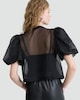 image 3 of The F&F Edit Organza Puff Sleeved Bow Accent Blouse in Black