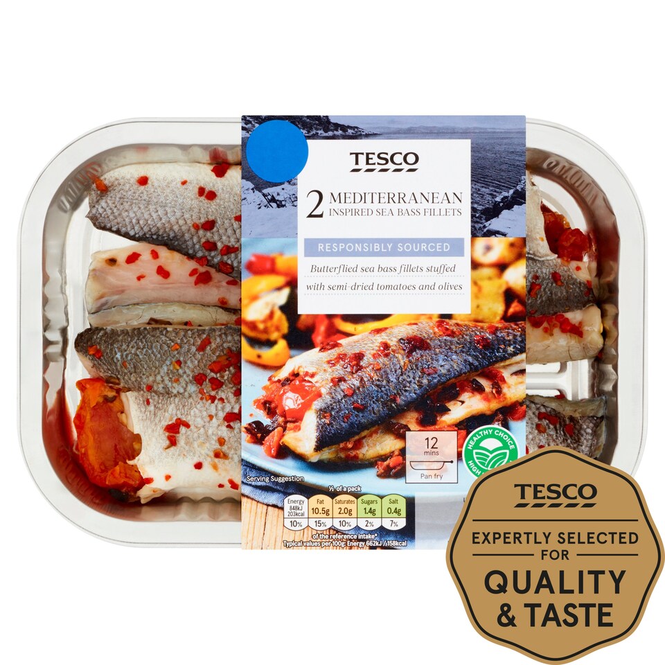 Tesco 2 Mediterranean Inspired Sea Bass Fillets 301G Tesco Groceries