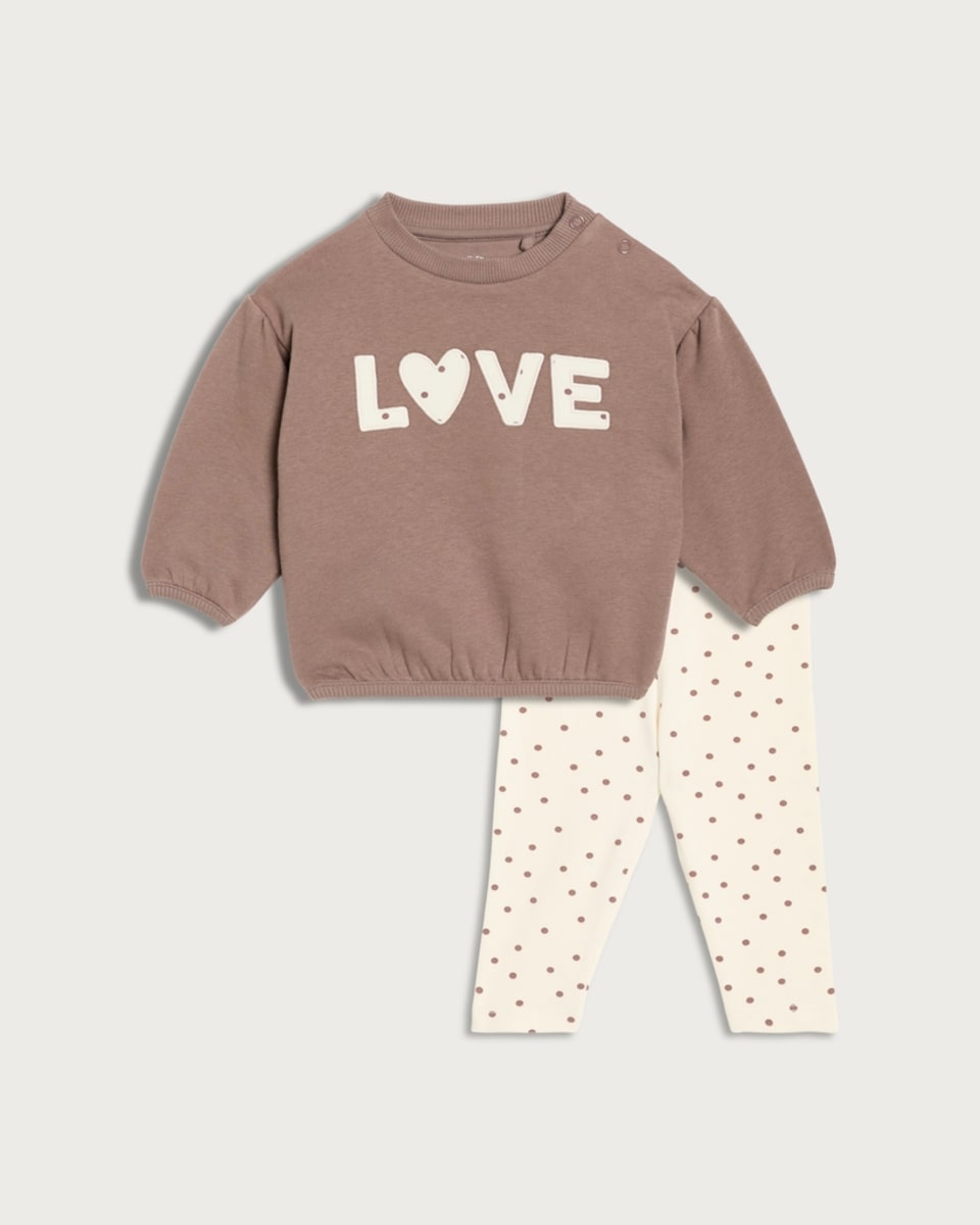 F&F Baby 2-Piece Cotton Rich Sweatshirt and Polka Dot Leggings Set in Tobacco