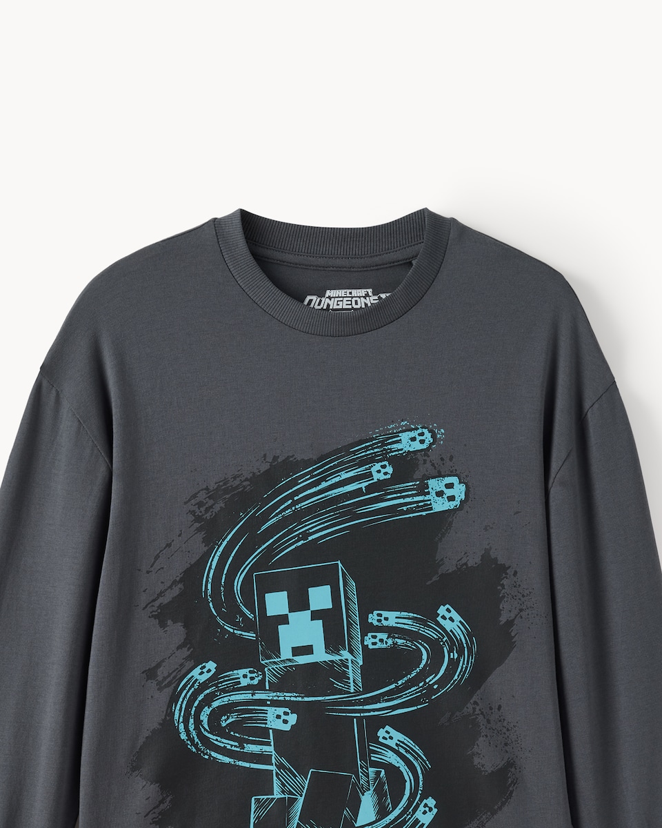 image 1 of Minecraft Pure Cotton Dungeons Printed Top in Grey