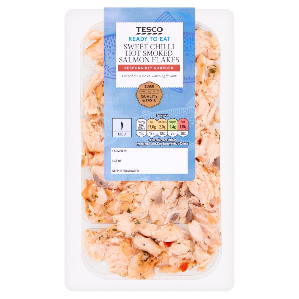 Tesco Ready to Eat Sweet Chilli Hot Smoked Salmon Flakes 100g