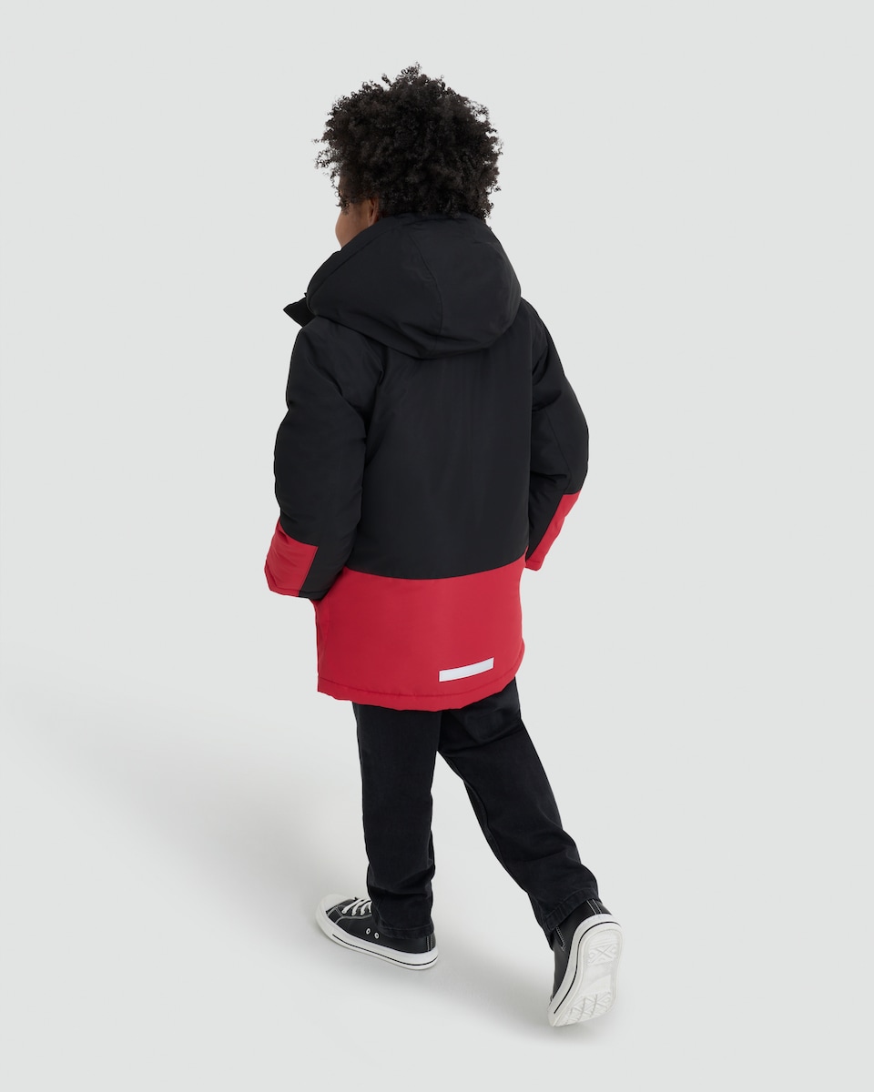 image 1 of F&F Boys Colour Block Hooded Waterproof Jacket in Red