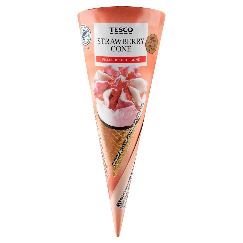 Tesco vaníliaízű jégkrém és epres jégkrém ostya tölcsérben 120 ml