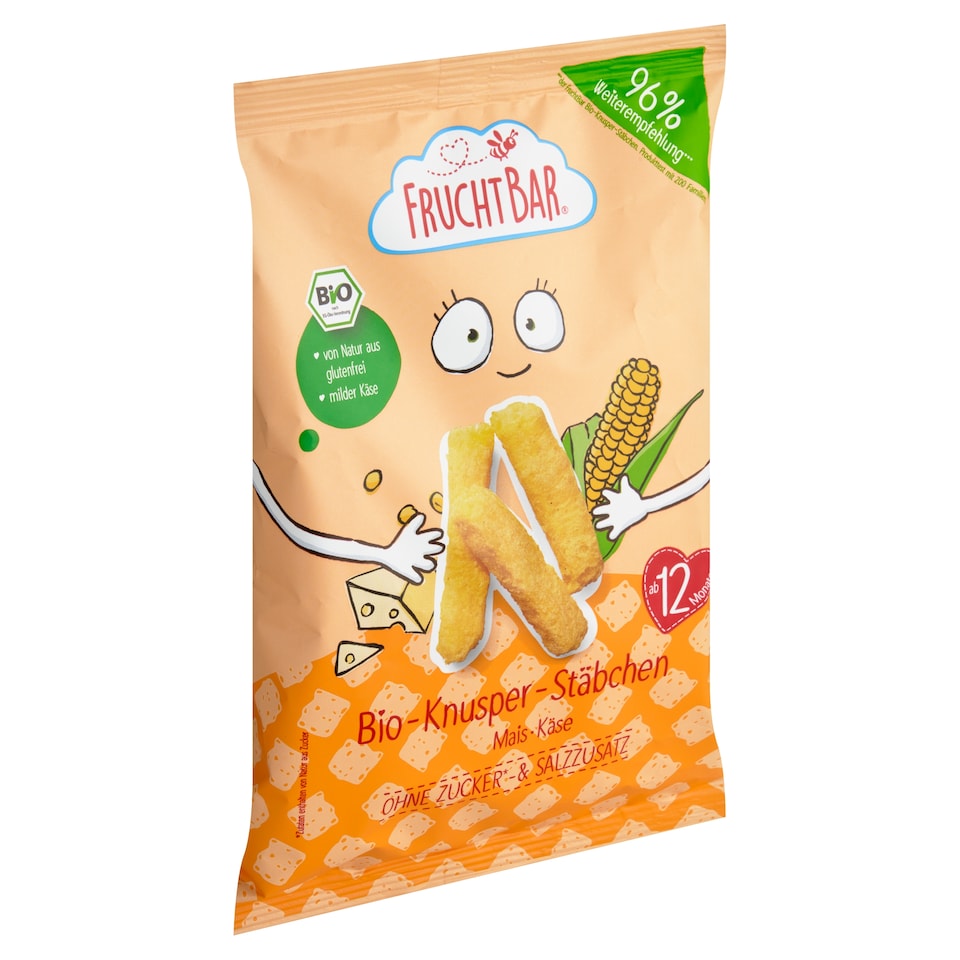 Obrázek 1 pro produkt FruchtBar Bio kukuřičné křupky se sýrem nesolené 30g