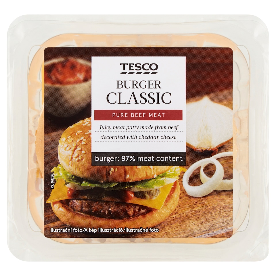 Tesco marhahúspogácsa búzalisztből készült szezámmagos hamburgerzsemlében szószokkal 127 g