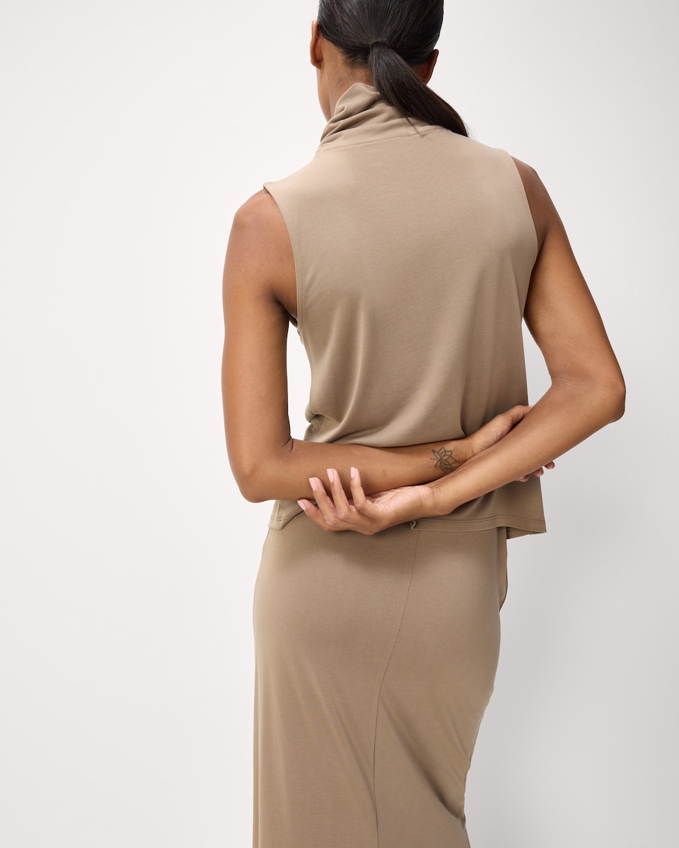 image 1 of F&F Turtle Neck Sleeveless Top in Neutral