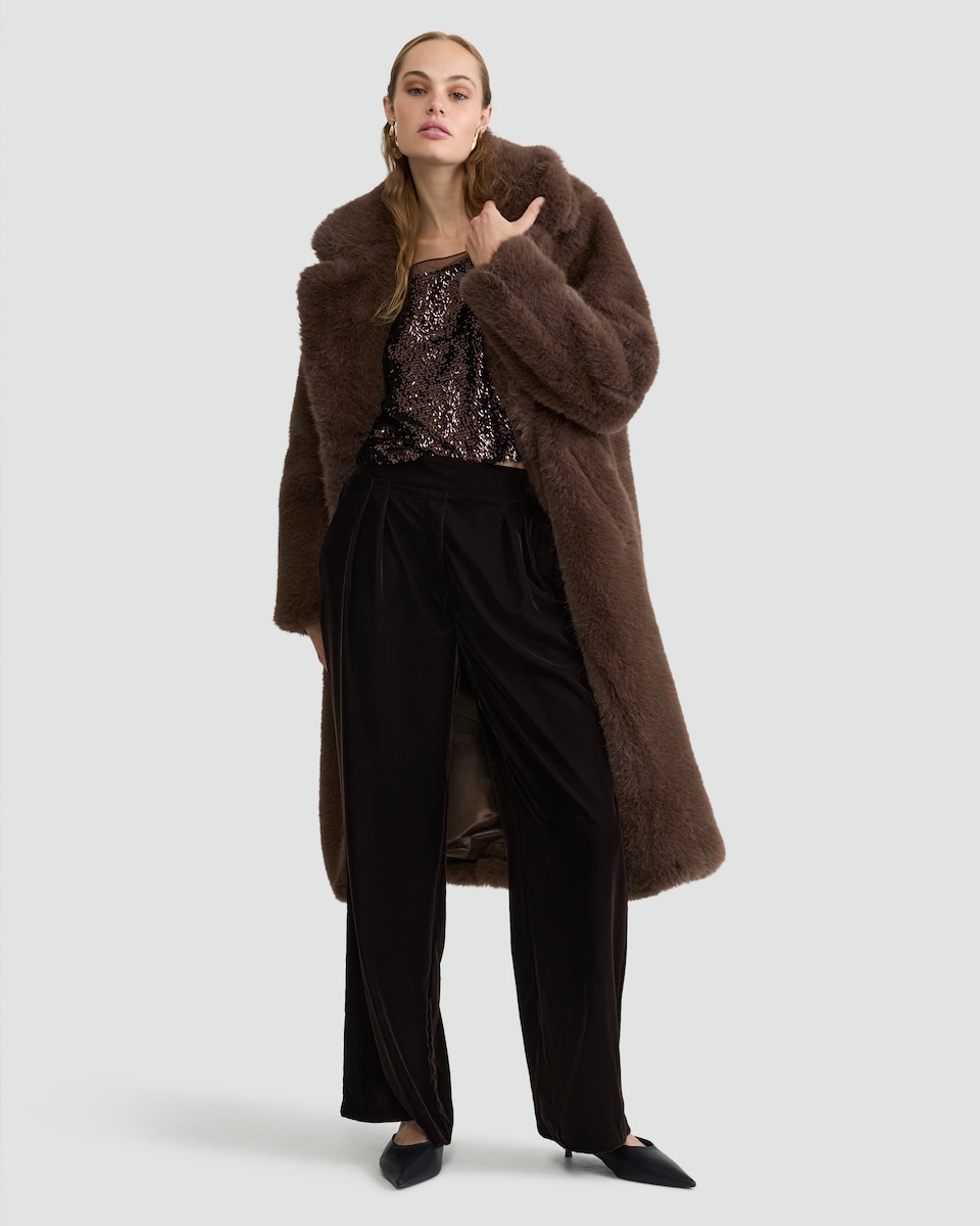 image 1 of F&F Velvet Wide Leg Trousers in Brown
