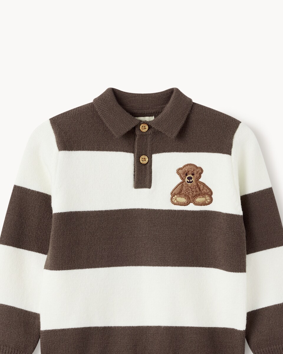 image 1 of F&F Boys Striped Jumper and Trousers Set in Multi Brown
