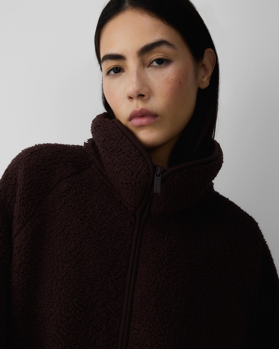 image 1 of F&F Fleece Funnel Neck Zip Up Pyjama Top in Chocolate