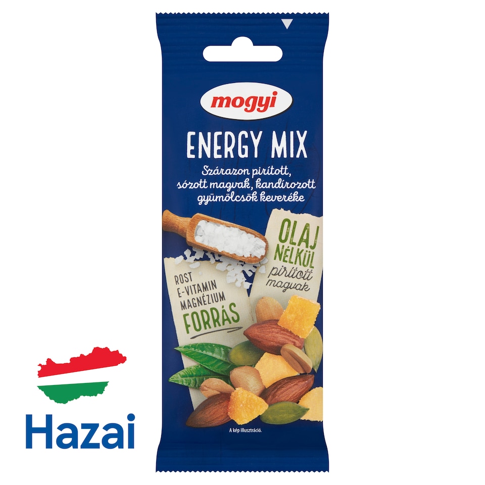 Mogyi Energy Mix szárazon pirított, sózott magvak, kandírozott gyümölcsök keveréke 55 g 