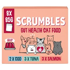 Scrumbles Grain Free Wet Cat Food Fish Selection Jelly Recyclable Pouch 8x85g