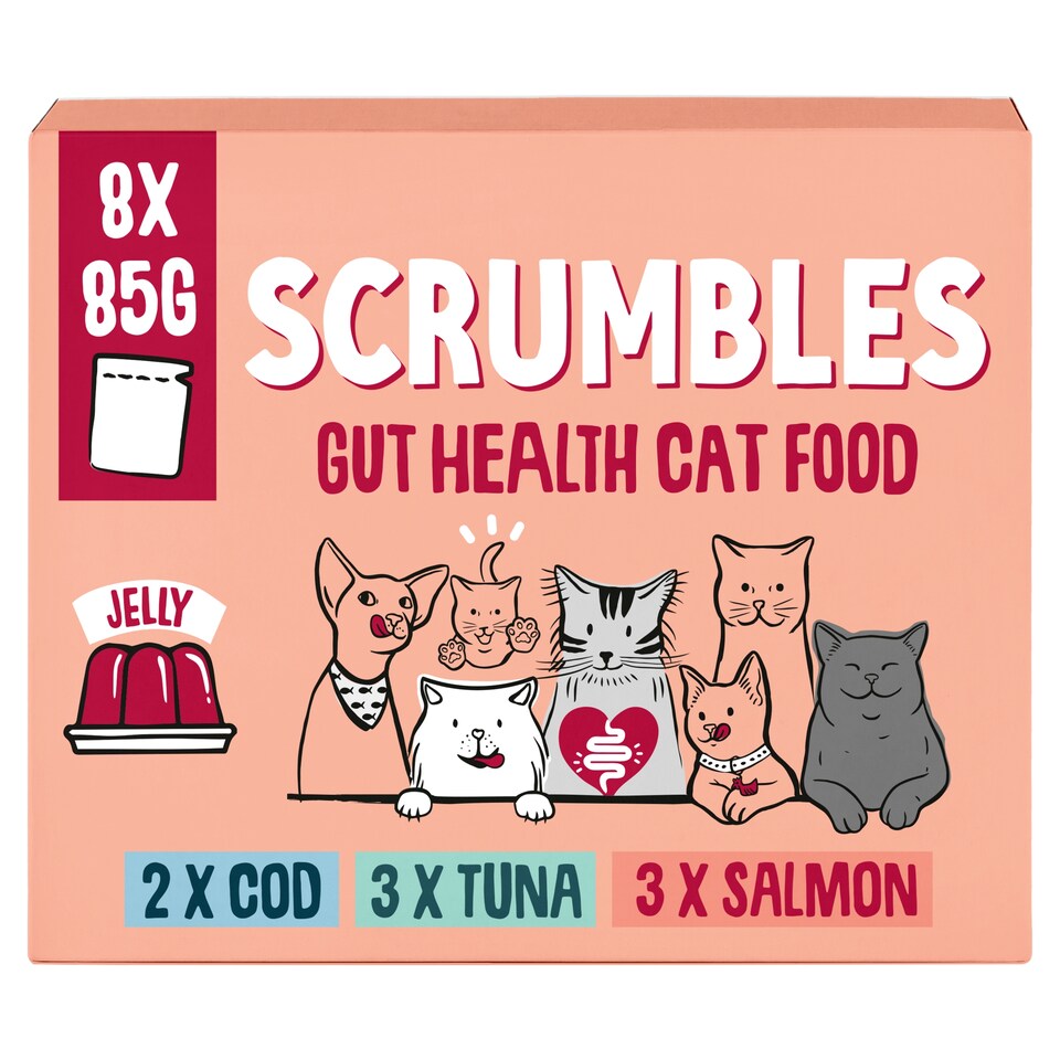 Scrumbles Grain Free Wet Cat Food Fish Selection Jelly Recyclable Pouch 8x85g