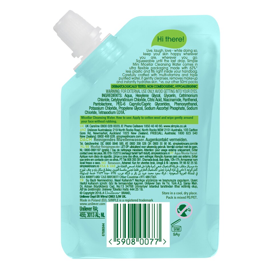 image 1 of Simple Mini Micellar Cleansing Water 50Ml