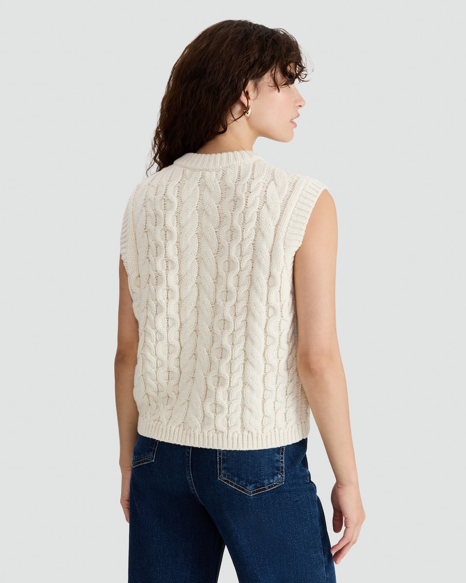 image 1 of F&F Cable Knit Sleeveless Cardigan in Neutral
