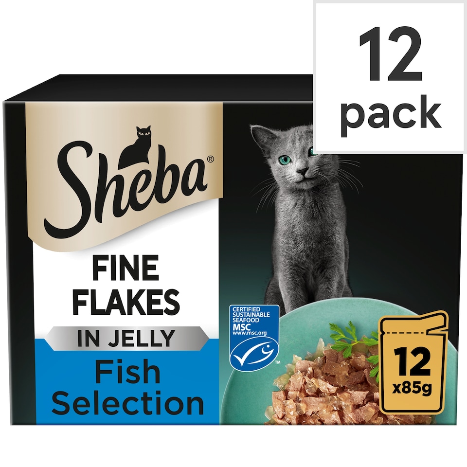 image 1 of Sheba Fine Flakes Wet Cat Food Pouches Fish in Jelly 12x85g