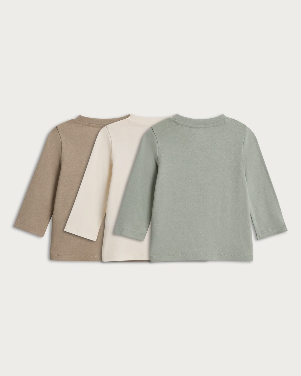 image 1 of F&F Baby 3-Pack Pure Cotton Henley Tops in Neutral