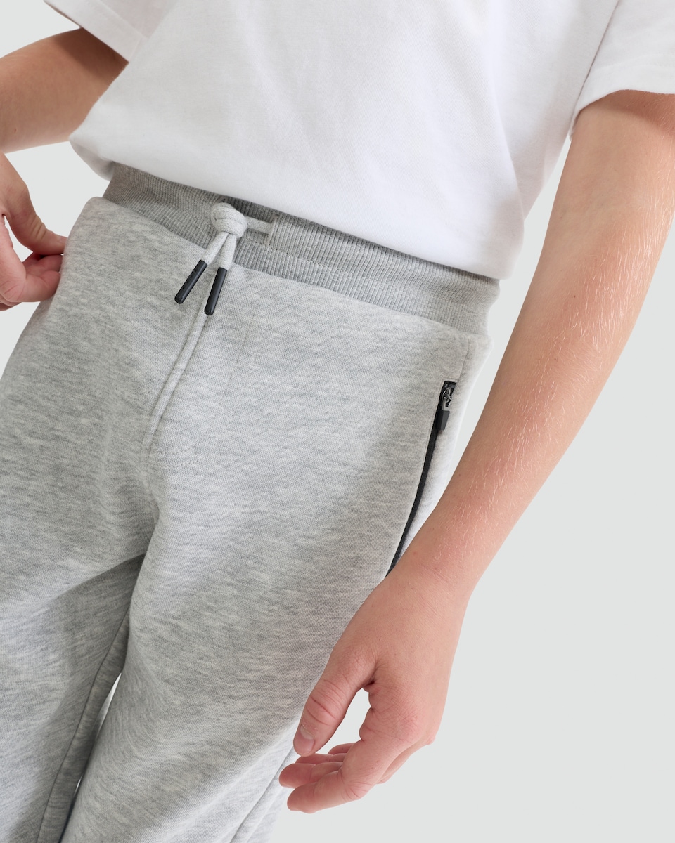 image 1 of F&F Boys Cotton Rich Zip Pocket Cuffed Drawstring Joggers in Grey Marl