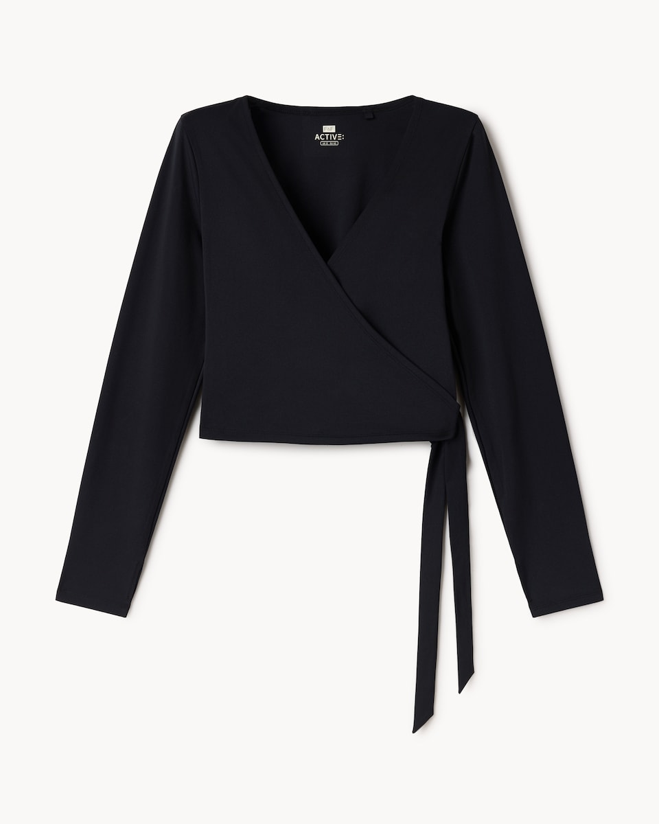 image 1 of F&F Active ULTRASTRETCH Wrap Long Sleeved Top in Black