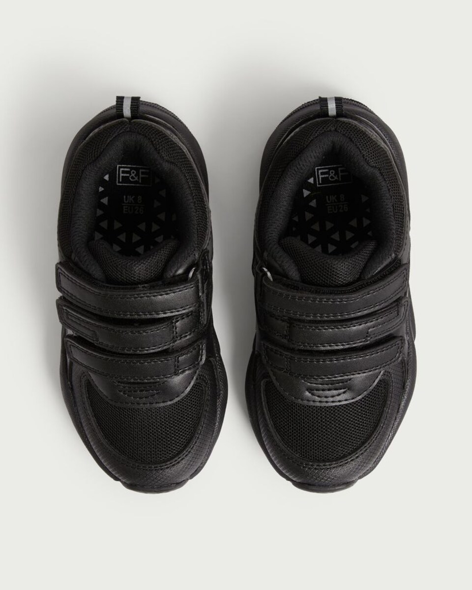 image 1 of F&F School Triple Strap Trainers in Black
