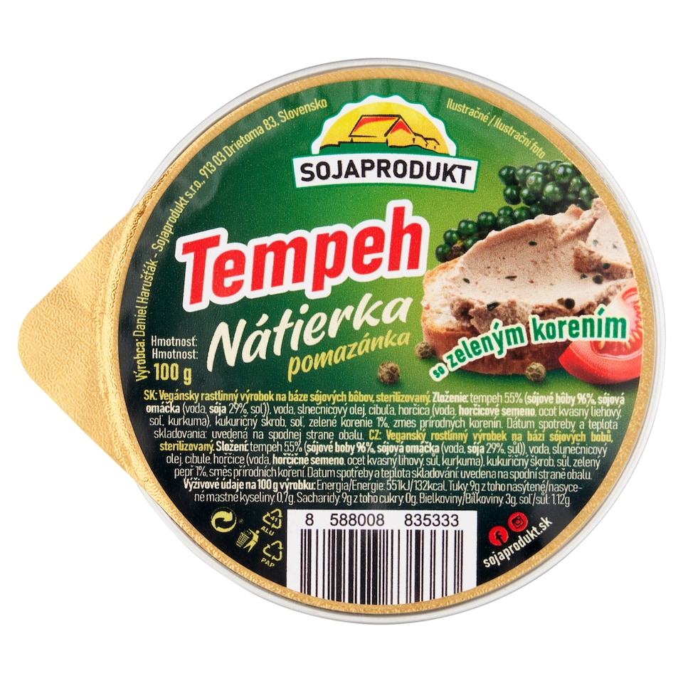 Sojaprodukt Tempeh nátierka so zeleným korením 100 g