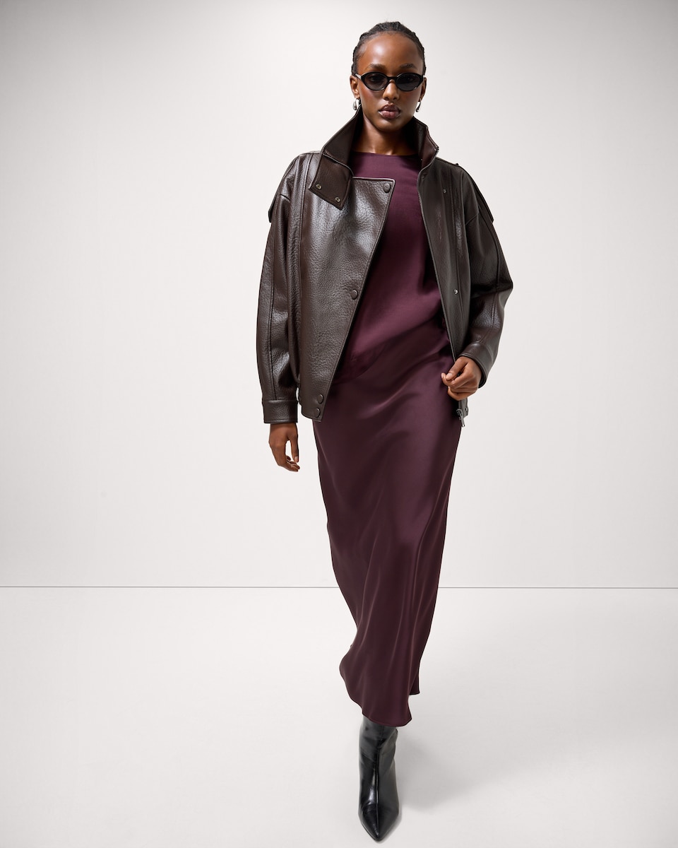 image 1 of F&F Satin Short Sleeved Top in Burgundy