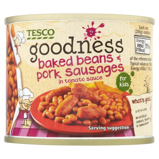 Tesco Goodness Beans With Sausages 200G Tesco Groceries