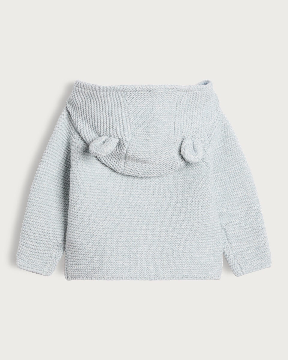 image 1 of F&F Baby Pure Cotton Knitted Button Front Hooded Cardigan in Blue