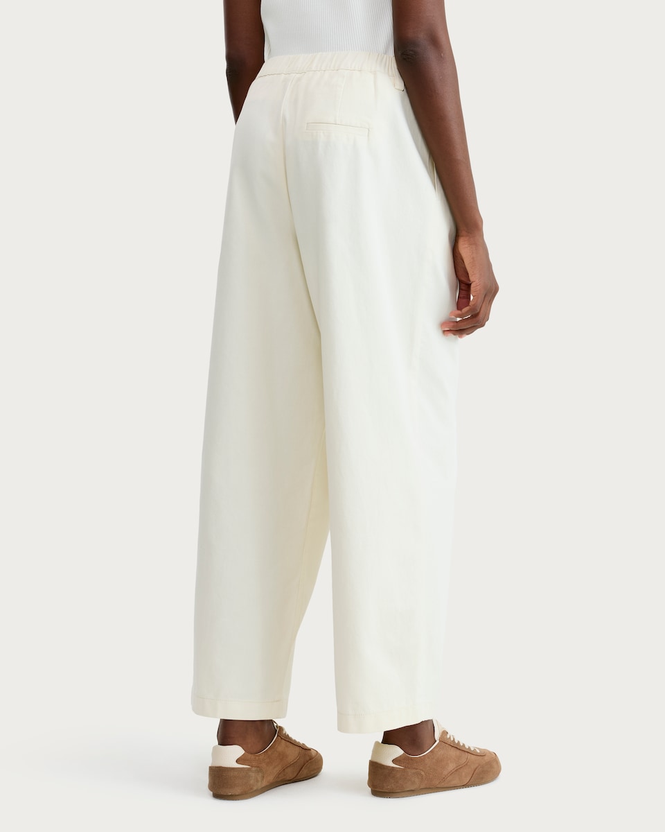 image 1 of F&F Pure Cotton Pleated High Rise Wide Leg Trousers in Ecru