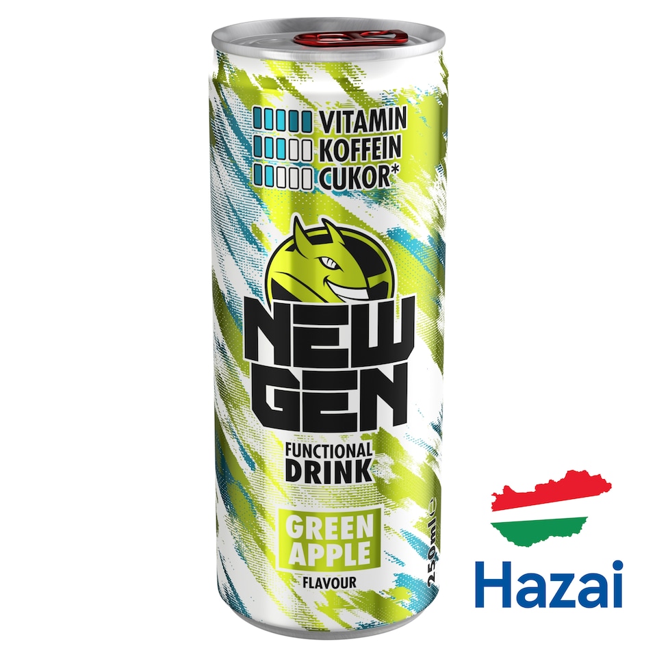 New Gen zöldalmaízű, koffeintartalmú, szénsavas, alkoholmentes ital 250 ml