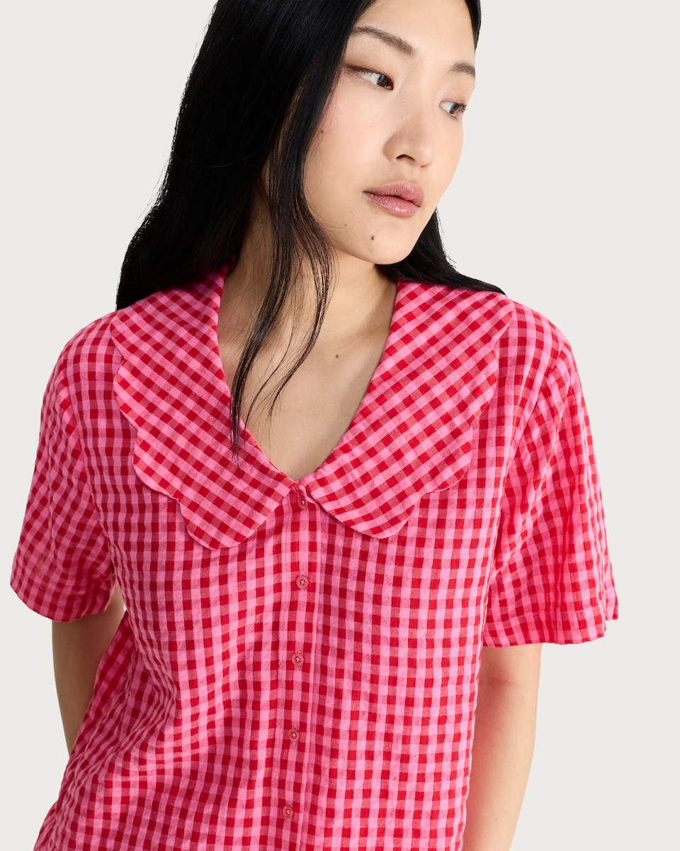 image 1 of F&F Pure Cotton Gingham Pyjama Set in Multi Pink