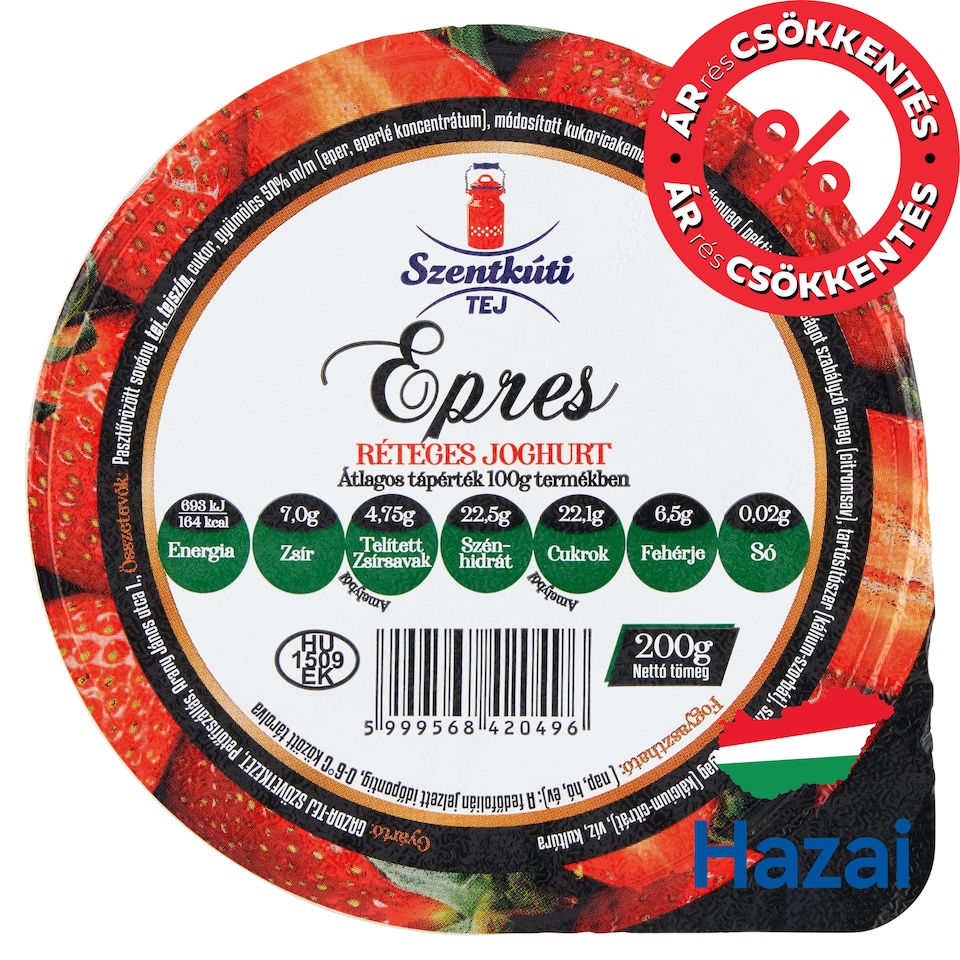 Szentkúti Tej Strawberry Layered Yogurt 200 g