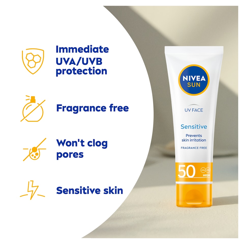 image 1 of NIVEA SUN UV Face Soothing Sensitive Sun Cream SPF50, 50ml