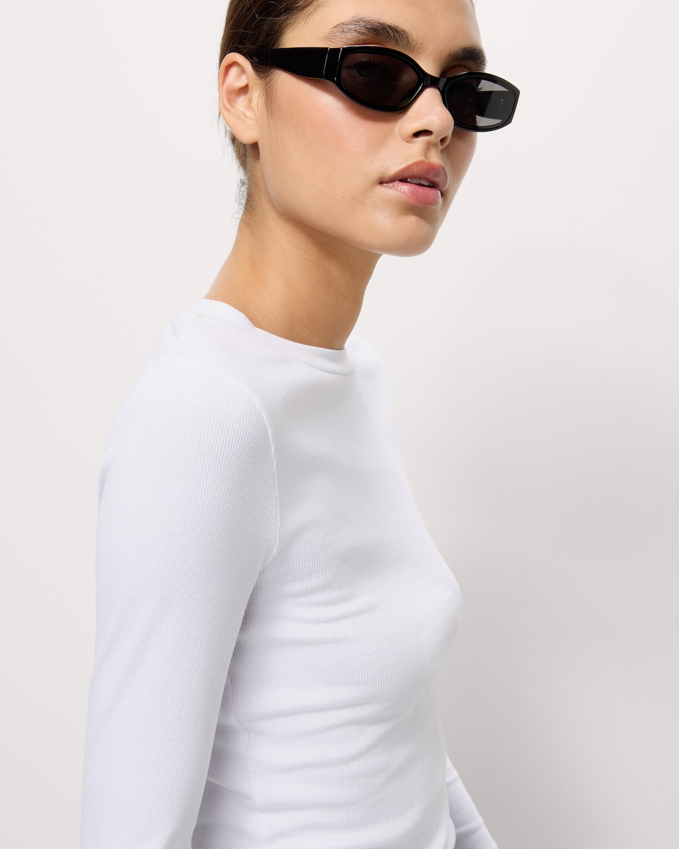 image 1 of F&F Cotton Rich Ribbed Long Sleeved Top in White